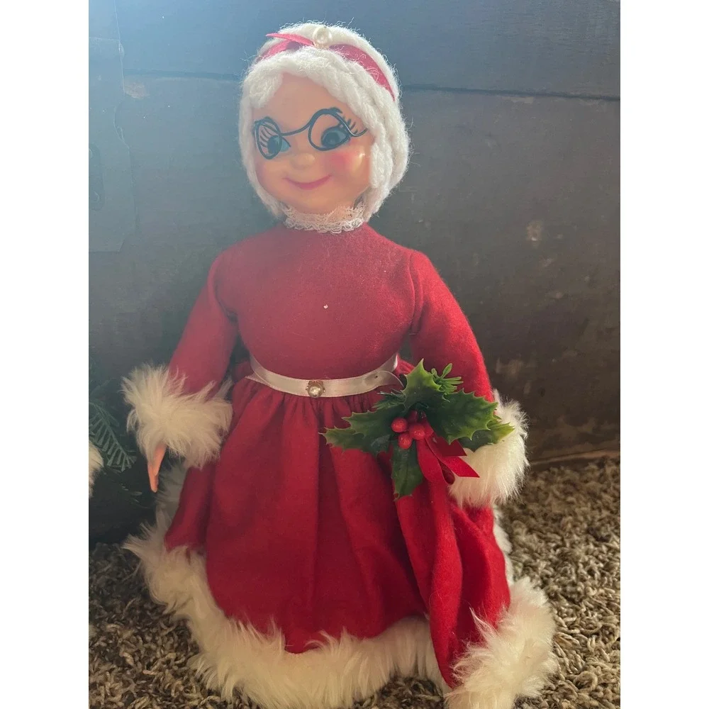 Vintage Santa and Mrs Claus Christmas Figurines Mid Century Rubber Face Set 11in
